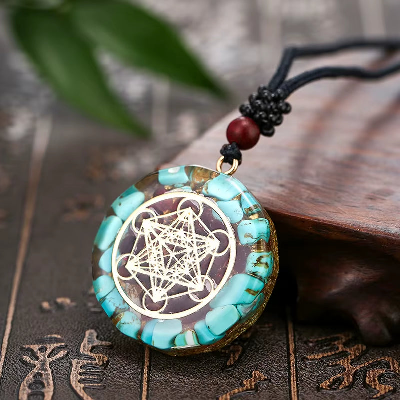 Orgonite Energy Lotus Pendant Necklace Turquoises Reiki Om Yoga Healing EMF Resin Sri Yantra Necklace Jewelry Gifts Dropshipping