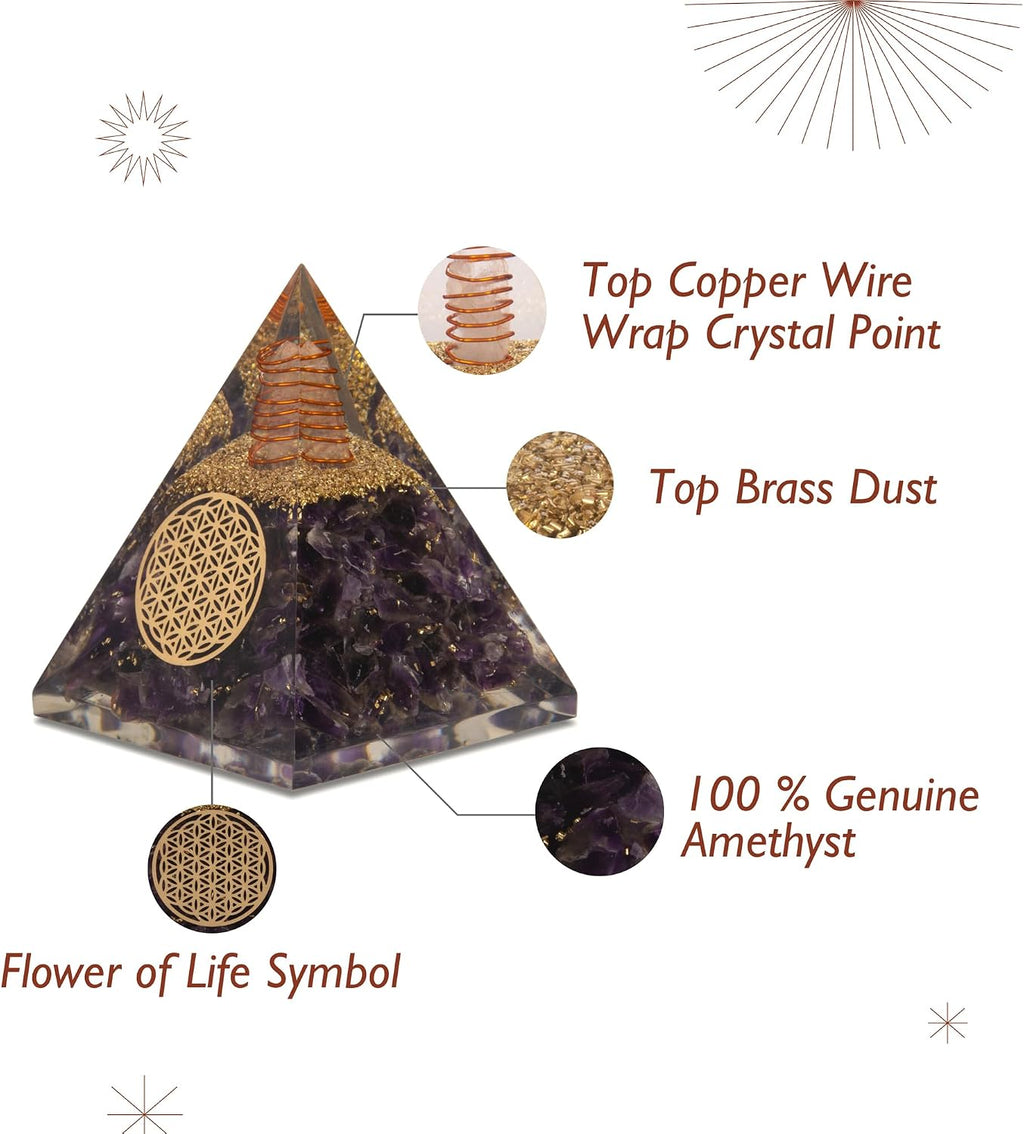 Amethyst Orgonite Pyramid Crystals Pyramid for Positive Energy and Meditation Yoga Positive Energy Crystal That Promotes Wealth, Prosperity and Attracts Success