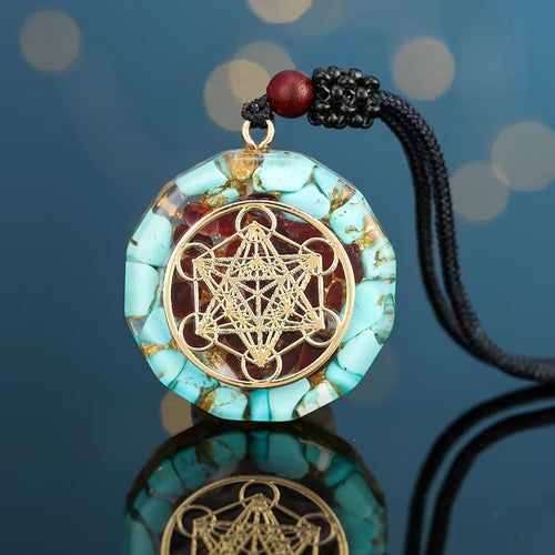 Orgonite Energy Lotus Pendant Necklace Turquoises Reiki Om Yoga Healing EMF Resin Sri Yantra Necklace Jewelry Gifts Dropshipping