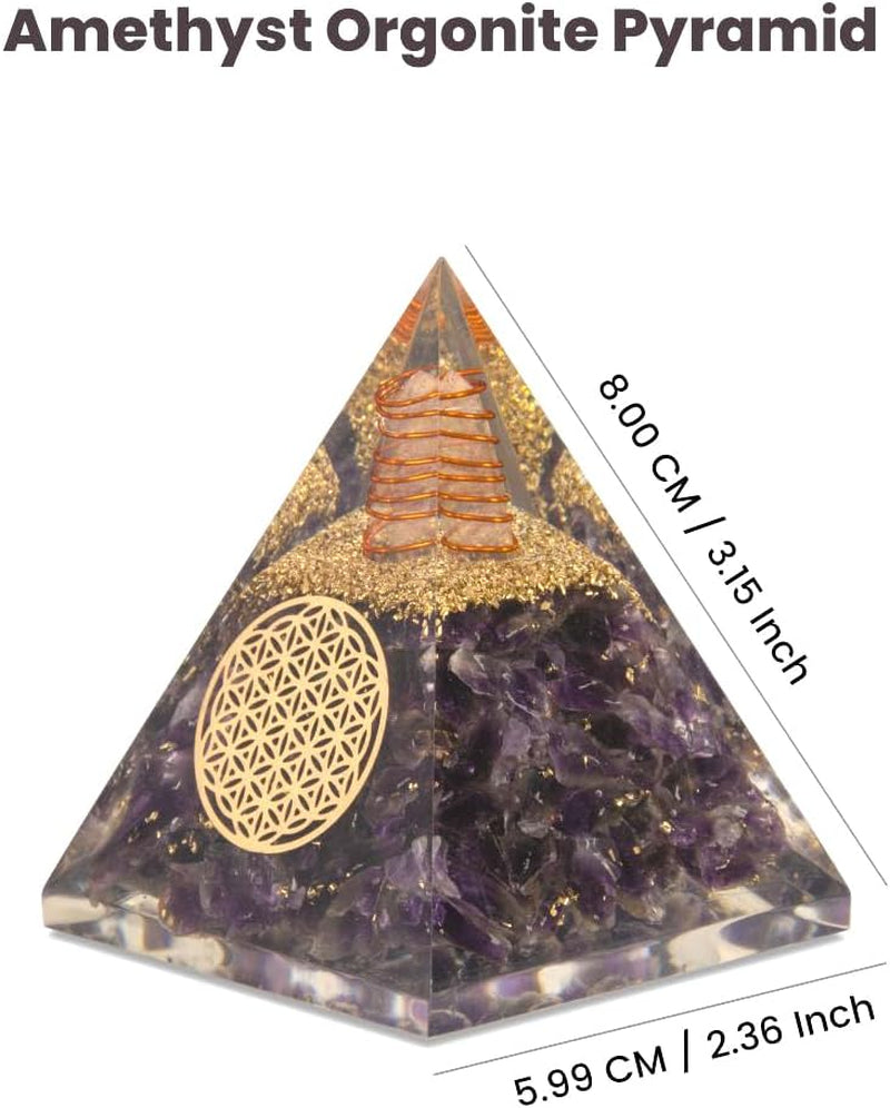 Amethyst Orgonite Pyramid Crystals Pyramid for Positive Energy and Meditation Yoga Positive Energy Crystal That Promotes Wealth, Prosperity and Attracts Success