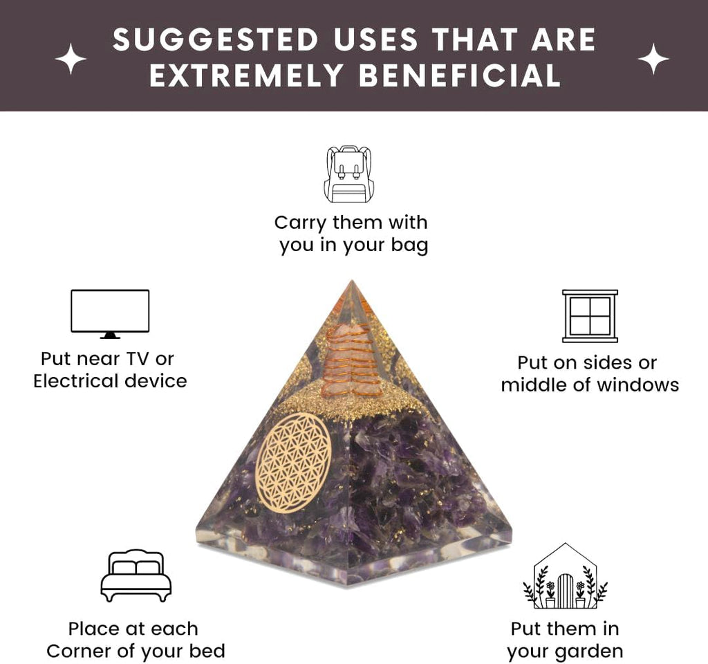 Amethyst Orgonite Pyramid Crystals Pyramid for Positive Energy and Meditation Yoga Positive Energy Crystal That Promotes Wealth, Prosperity and Attracts Success