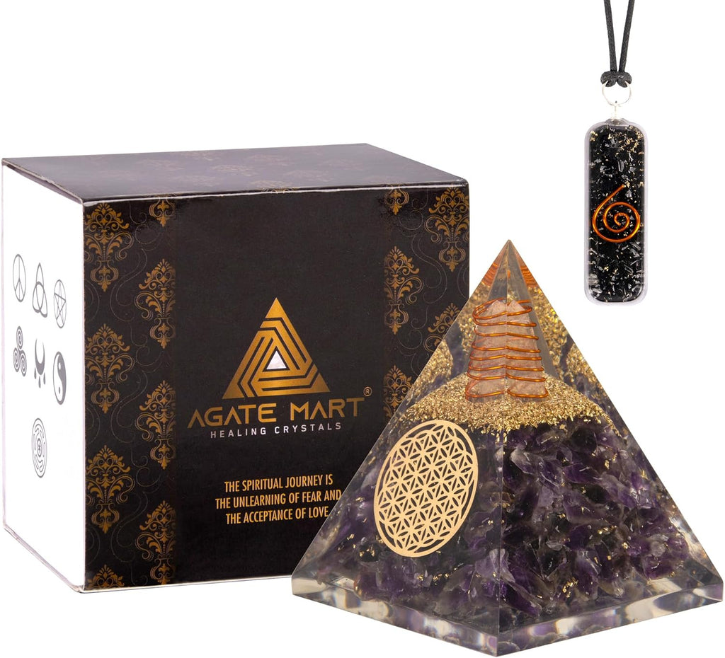 Amethyst Orgonite Pyramid Crystals Pyramid for Positive Energy and Meditation Yoga Positive Energy Crystal That Promotes Wealth, Prosperity and Attracts Success