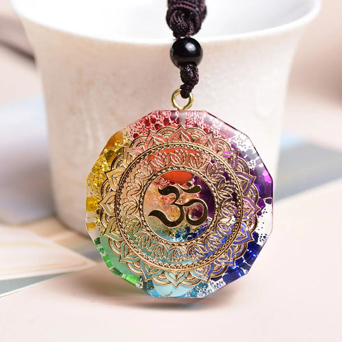 Natural 7 Chakra Orgonite Energy Om Symbol Crystal Pendant for Reiki Healing Stone Handmade Relaxation Meditation Yoga Jewelry
